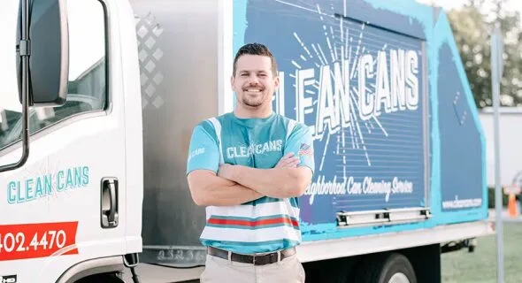 Steven Button in front of a Clean Cans truck